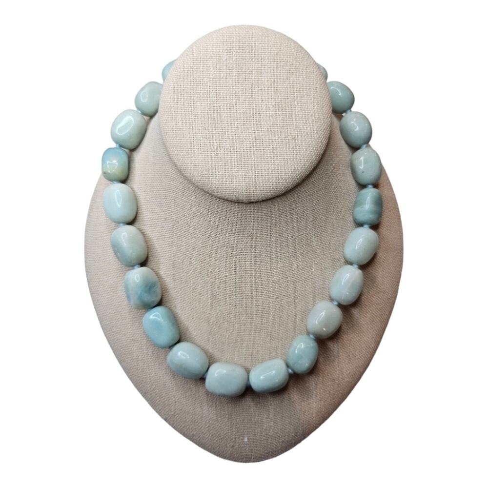 Gold Stone Jewelers Semi-precious Blue Chalcedony Necklace Sterling Silv…